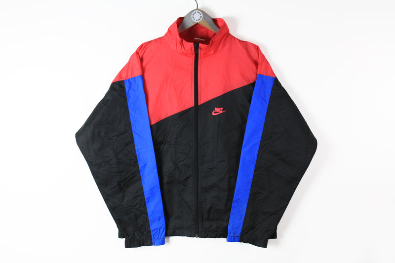 Vintage Nike Track Jacket Medium black pink small logo 90s sport windbreaker