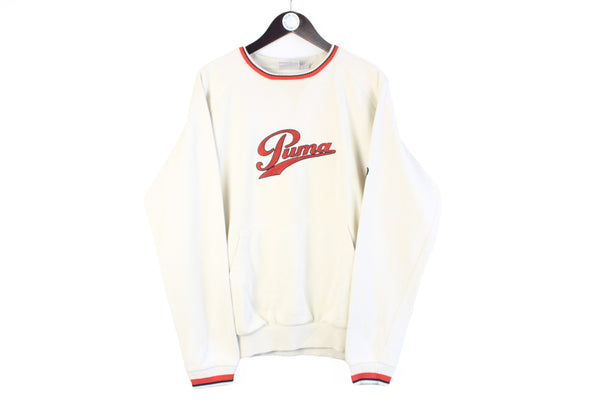 Vintage Puma Sweatshirt Large white big logo 90s retro crewneck jumper 