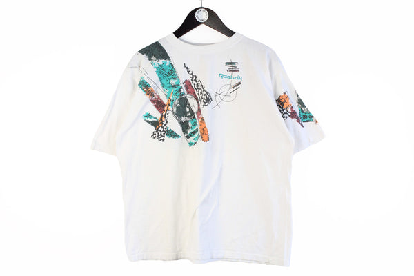 Vintage Reebok T-Shirt Small abstract pattern 90s retro oversize cotton rare shirt