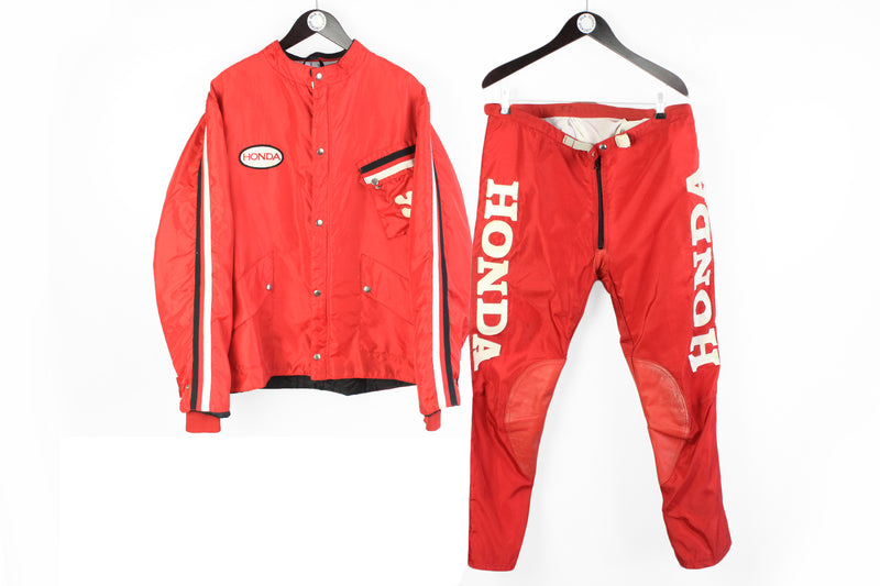 Vintage Honda Racing Suit XLarge red 90's racer sport suit jacket and pants motor style