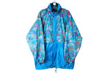 Vintage K-Way Jacket XLarge size men's bright blue sport retro rare windbreaker 90's 80's style wear acid full zip raincoat hooded hipster street style