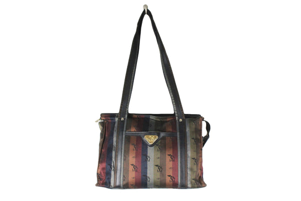 Vintage Maison Mollerus Bag luxury multicolor striped pattern monogram authentic made in Switzerland retro style shoulder bag handbag 90s