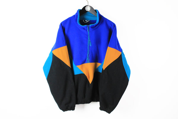 Vintage Fleece Half Zip Large blue 90s black multicolor retro style sweater windbreaker ski style outdoor jumper