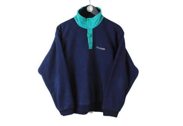 Vintage Fleece Snap Button Medium navy blue 90s ski sweater sport style jumper