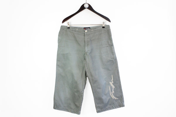 Vintage Fubu Denim Shorts XLarge big logo hip hop 90's gray baggy below the knee shorts