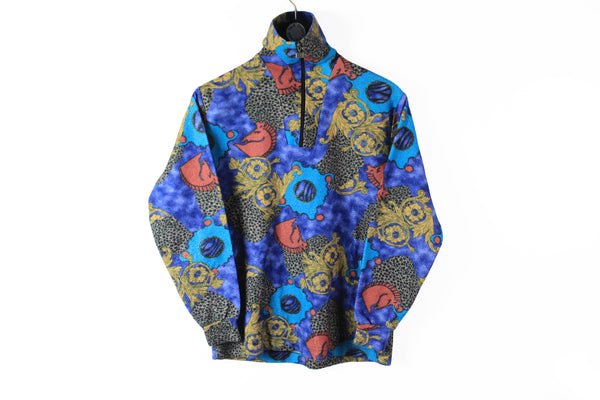 Vintage Fleece 1/4 Zip Women's Medium / Large crazy pattern sea 90s abstract sweater