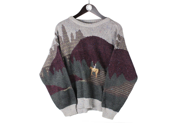 Vintage Sweater Small size men's classic basic winter knitwear 90's style warm jumper long sleeve rare retro clothing street style fancy logo horse