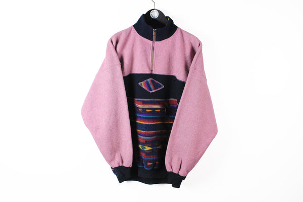 Vintage Fleece 1/4 Zip XLarge multicolor pink 90s sport style ski sweater