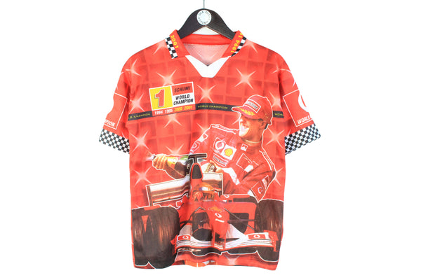 Vintage Ferrari Polo T-Shirt XSmall red Michael Schumacher Schumi 00s World Champion polyester tee