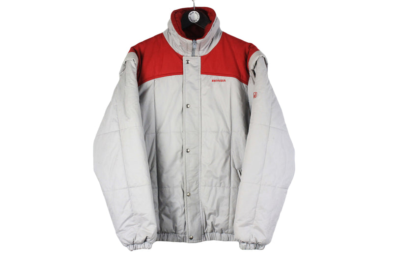 Vintage Honda Jacket Large gray red 80s retro style mechanic authentic Japan puffer