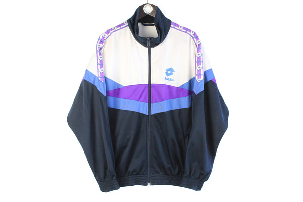 Vintage Lotto Tracksuit Medium / Large black white 90s retro Italian sport suit classic sport jacket and track pants