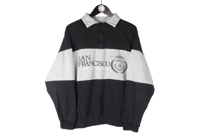 Vintage San Francisco Sweatshirt Medium size men's 1/4 zip collared pullover big logo long sleeve classic basic 90's style street style athletic sport authentic sweat hipster USA California