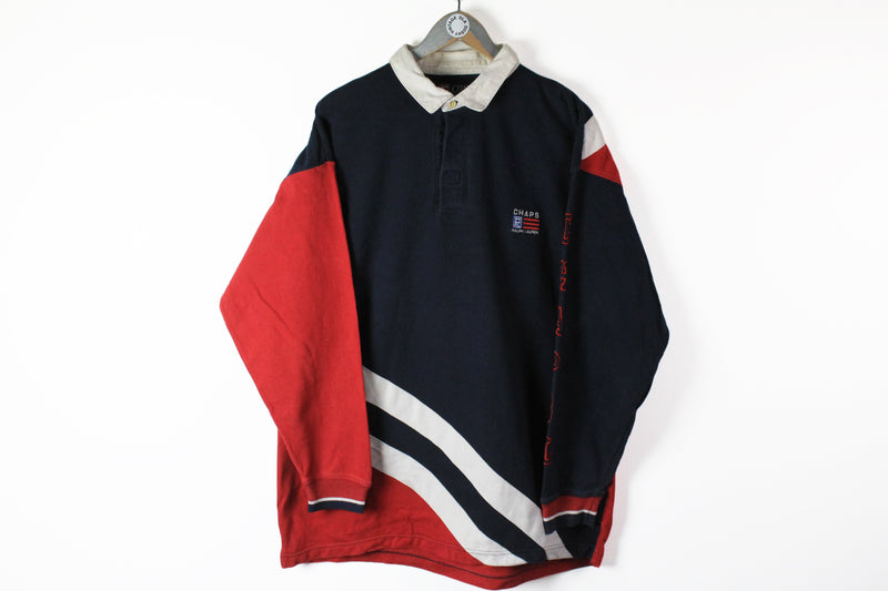 Vintage Chaps Rugby Shirt Large / XLarge navy blue red big logo 90s Ralph Lauren
