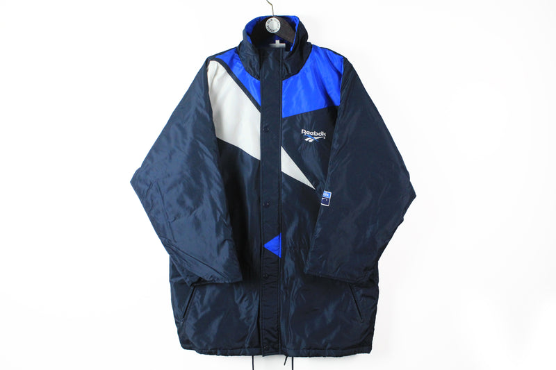 Vintage Reebok Jacket Large navy big logo puffer winter warm jacket sport style rave 