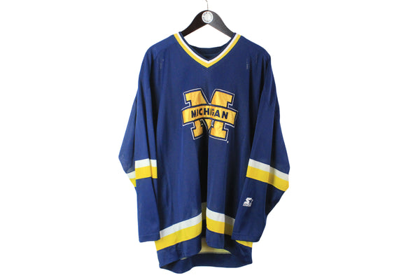 vintage Michigan Wolverines Basketball Jersey blue yellow authentic sweatshirt big logo Size L mens long sleeve team nba Starter clothing sport wear