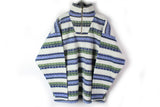 Vintage Fleece 1/4 Zip Large / XLarge striped pattern white blue green winter sweater