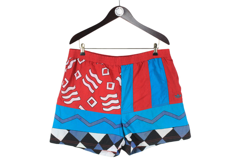 Vintage Adidas Swimming Shorts XLarge red blue 90s sportswear retro style summer vibe shorts