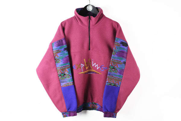 Vintage Fleece Half Zip Large pink 90s sport style ski exploring sweater 