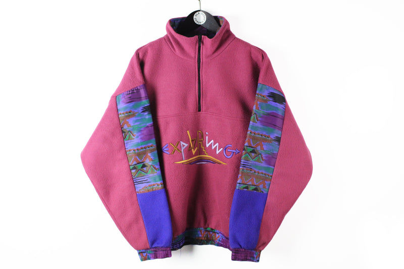 Vintage Fleece Half Zip Large pink 90s sport style ski exploring sweater 