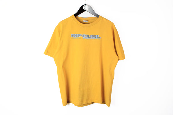 Vintage Rip Curl T-Shirt Medium yellow big logo made in Australia 90's surfing company tee