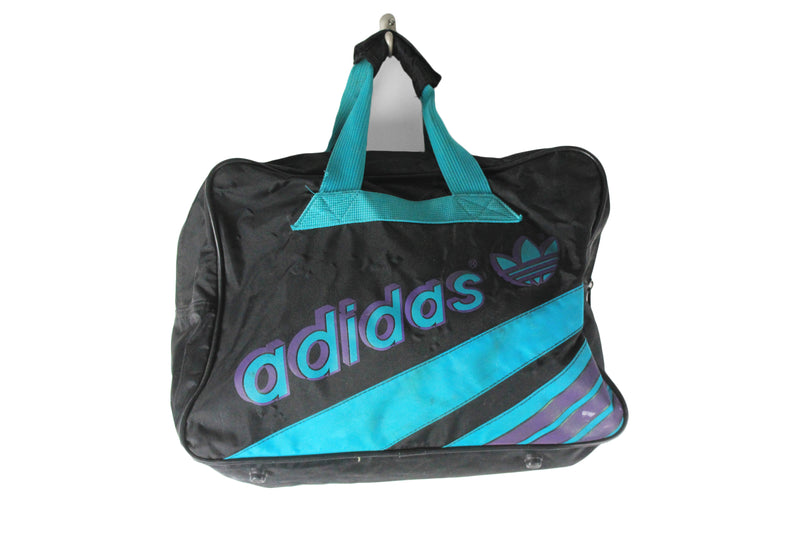Vintage Adidas Duffel Bag big logo black blue 90s retro West Germany sport handbag