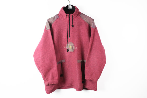 Vintage Fleece 1/4 Zip Medium pink Rodeo 90s sweater winter ski style