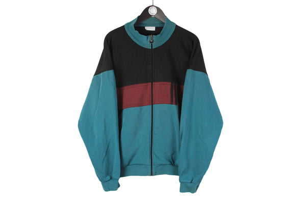 Vintage Adidas Sweatshirt Full Zip XLarge green black 90s retro style sportswear cotton jumper
