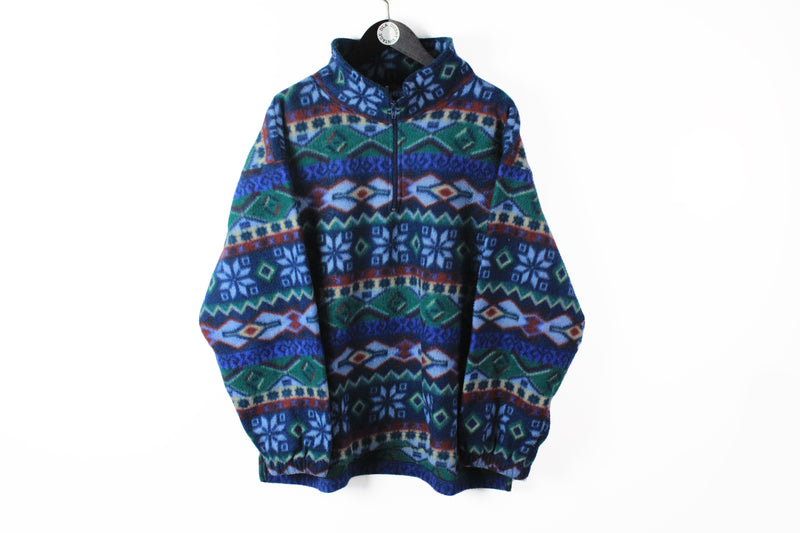 Vintage Fleece 1/4 Zip Large multicolor 90s ski abstract pattern streetwear sweater