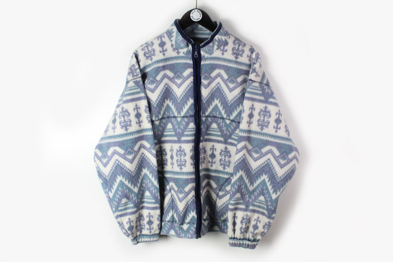 Vintage Fleece Full Zip Large abstract pattern aztek print ski sweater