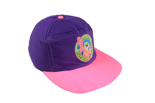 Vintage Bermuda Triangle Snow Team Ski Cap purple pink 90's big logo bright hat