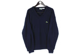 Vintage Lacoste Izod Sweater XLarge navy blue v-neck 90s wool pullover