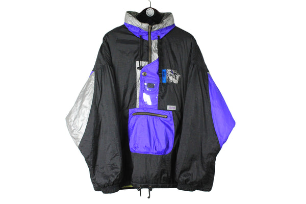 Vintage Ski Jacket XLarge size men's anorak retro windbreaker non brand 90's style wear 80's street style hipster clothing front pocket multicolor old school