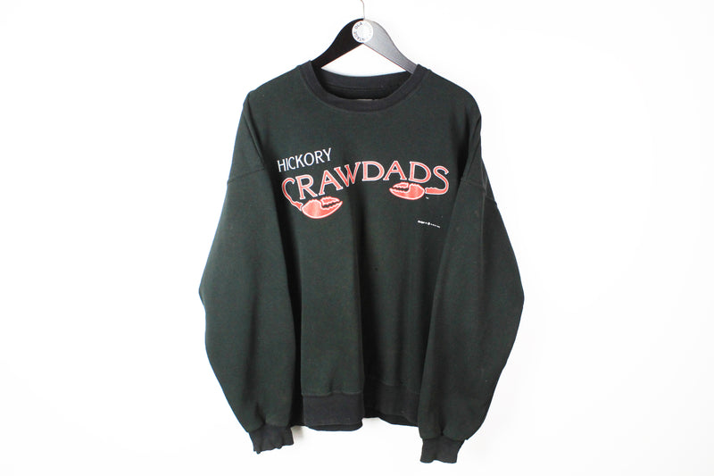 Vintage Hickory Crawdads 1993 MLB Sweatshirt XLarge black big logo 90's crewneck cotton jumper