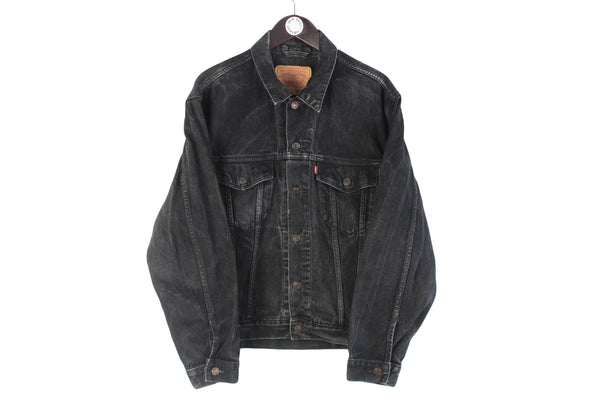 Vintage Levis's Jacket Large size men's denim black wear jean bomber USA retro street style 90's 80's outfit hipster oversize clothing