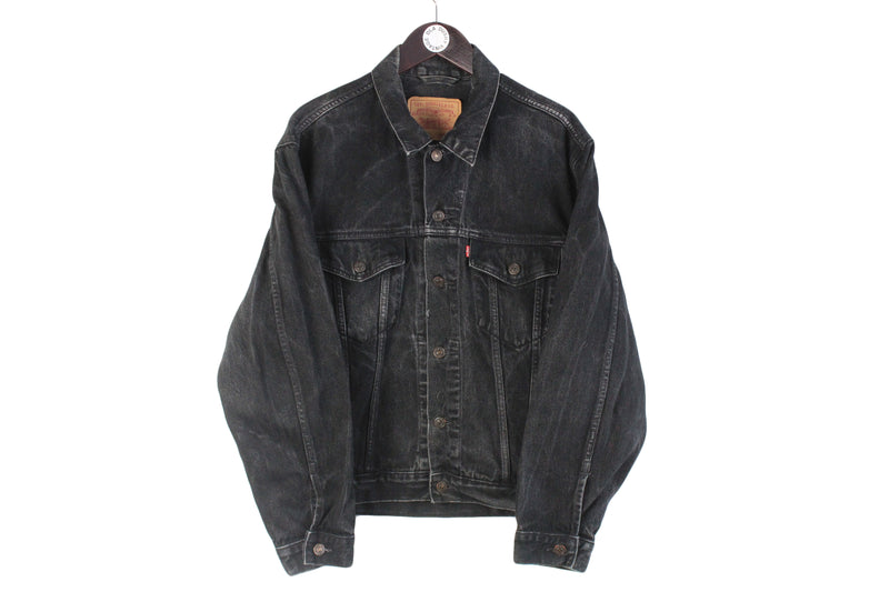 Vintage Levis's Jacket Large size men's denim black wear jean bomber USA retro street style 90's 80's outfit hipster oversize clothing
