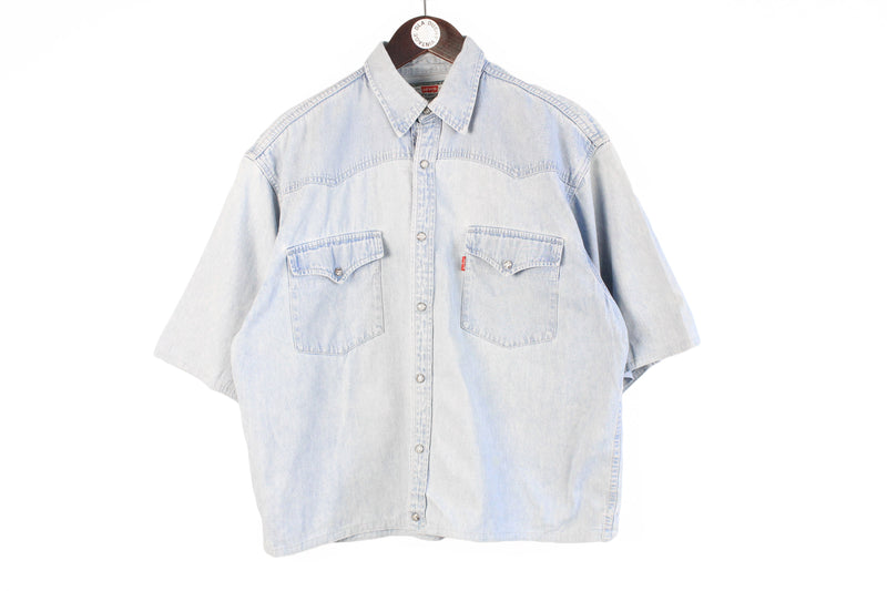 Vintage Levi's Shirt Small Oversize blue snap buttons USA style retro women's blouse