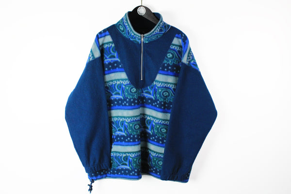 Vintage Fleece 1/4 Zip XLarge blue abstract logo 90s retro ski sweat