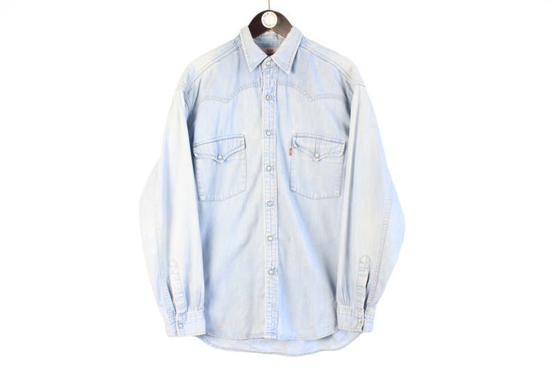 Vintage Levi's Denim Shirt XLarge blue snap buttons 90s retro USA long sleeve blouse
