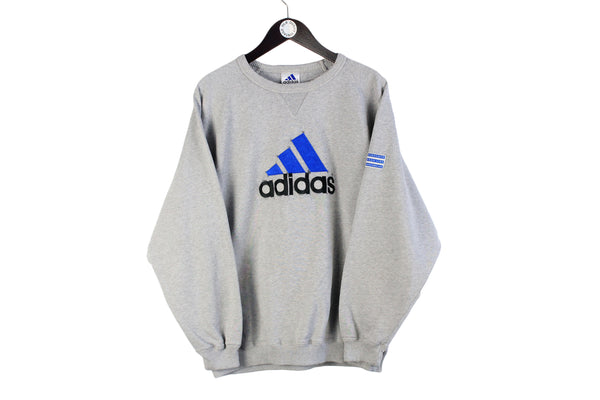 Vintage Adidas Sweatshirt Large size men's big logo crewneck sport authentic athletic pullover gray 90's 80's style cotton jumper rare sweat Germany brand