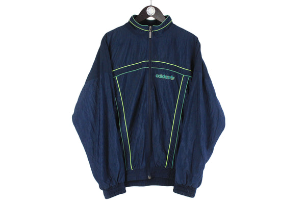 Vintage Adidas Track Jacket XLarge navy blue 90s full zip jacket retro style made in Macau