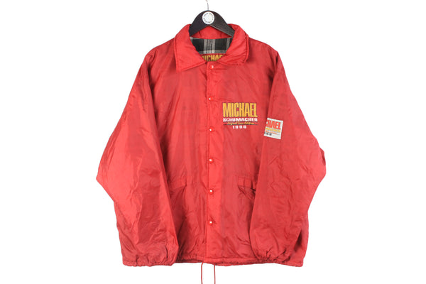 Vintage Ferrari Jacket XLarge size men's sport car wear Formula 1 style retro windbreaker big logo Michael Schumacher F1 rare authentic 90's style brand race racing clothing red bright
