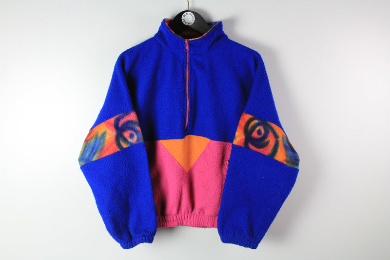 Vintage Fleece Half Zip XSmall / Small winter ski multicolor blue pink 90s sport sweater