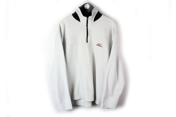 Vintage O'Neill Fleece 1/4 Zip XLarge white 90's style big logo surfing sweater