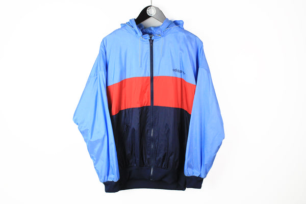 Vintage Adidas Jacket XLarge blue 90's hooded style windbreaker