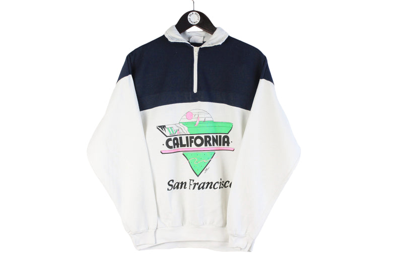 Vintage California Sweatshirt Small size men's big logo 1/4 zip collared pullover USA San Francisco city 90's style non brand streetwear outfit