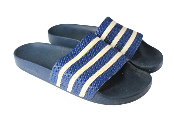 Vintage Adidas Flip Flops US 11 classic summer navy blue 80s 90s retro sport shoes made in Italy