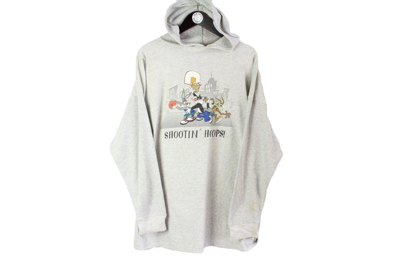 vintage 1991 WARNER BROS Inc Acme Clothing Shootin' Hoops made in USA authentic Hoodie gray rare retro collection hipster 90s 80s big logo