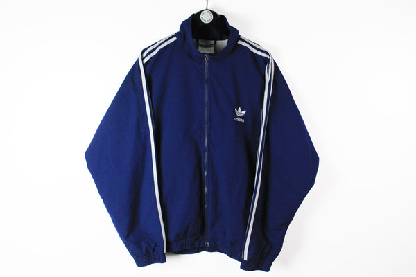 Vintage Adidas Track Jacket Large / XLarge blue full zip 90s retro style navy blue 3 stripes jacket