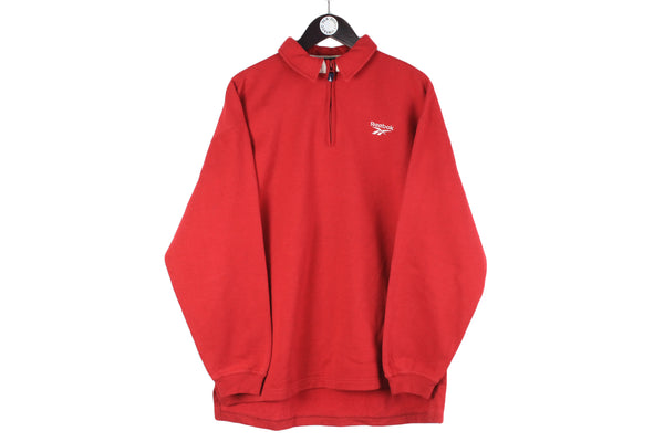 Vintage Reebok Sweatshirt 1/4 Zip XLarge red small logo 90s sport jumper retro style oversize 