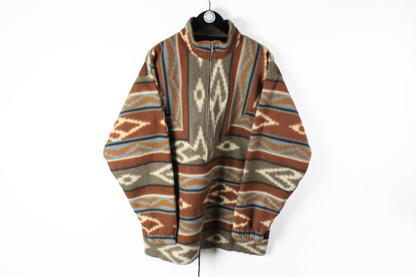  abstract pattern brown ski winter sweater Fleece Half Zip XLarge Vintage Fleece Half Zip XLarge